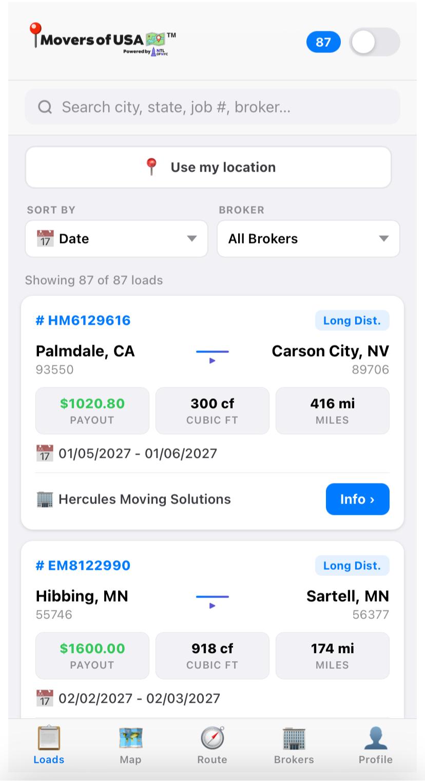 Movers of USA Load Board